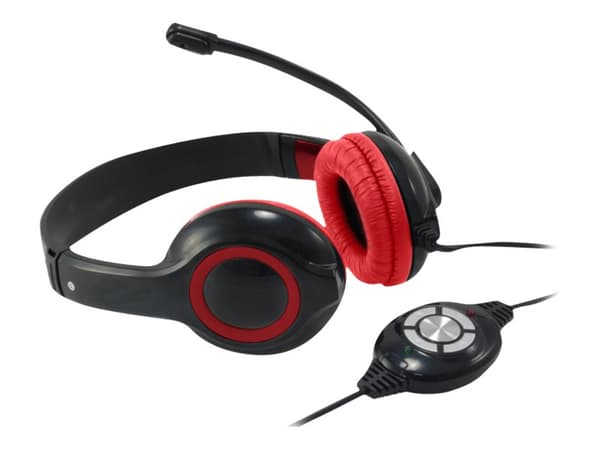 Conceptronic CCHATSTARU2R - Headset - på örat - kabelansluten - USB - svart, röd
