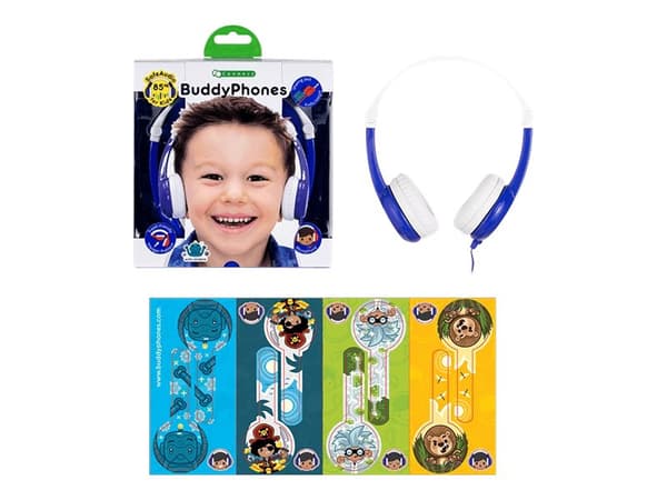 Onanoff BuddyPhones Connect - Hodetelefoner med mikrofon - on-ear - kablet - 3,5 mm jakk - blå