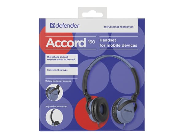 Defender Accord 160, Kuulokkeet, Pääpanta, Musiikki, Musta, Sininen, Kaksikanavainen, 1,2 m