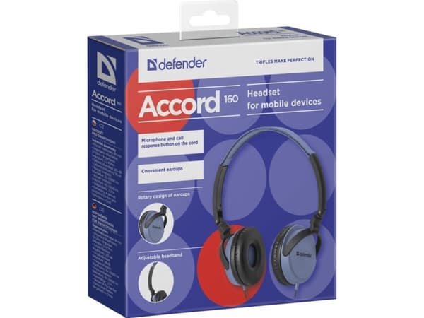 Defender Accord 160, Kuulokkeet, Pääpanta, Musiikki, Musta, Sininen, Kaksikanavainen, 1,2 m