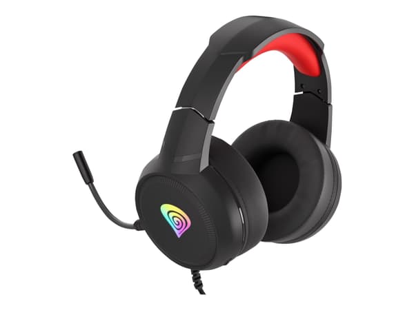 Genesis Neon 200 - Hodesett - on-ear - kablet - 3,5 mm jakk, USB - svart, rød