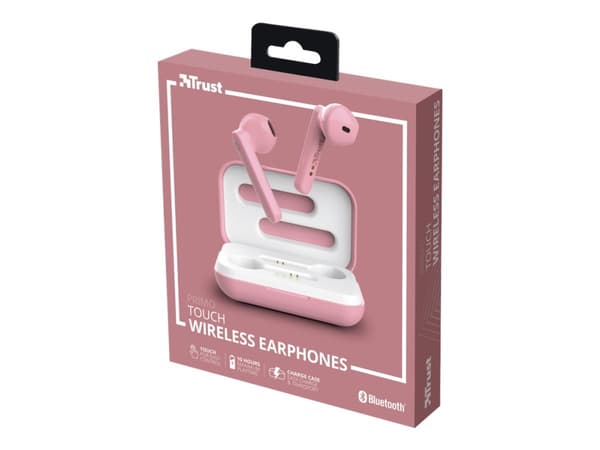 Trust Primo Touch - True wireless-hodetelefoner med mikrofon - i øret - Bluetooth - rosa