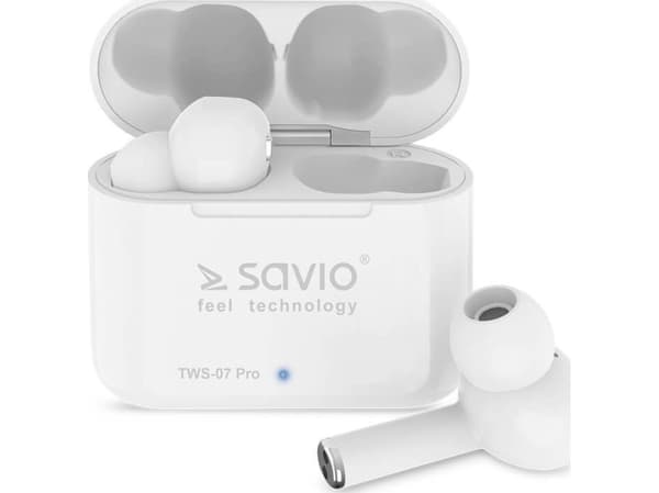 Savio TWS-07 PRO, Trådløs, Musikk, 20 - 20000 Hz, 8 g, Hodetelefoner, Hvit