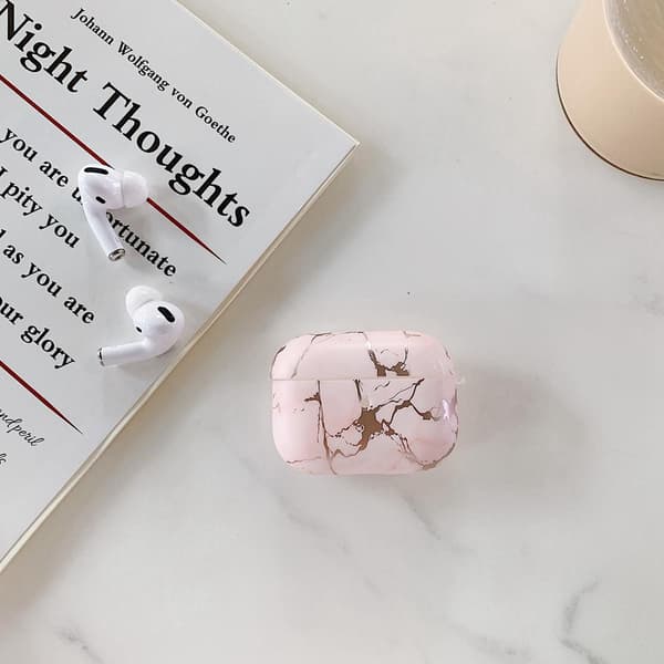 Airpods Pro -kuori on ylellistä marmorikuviota Vaaleanpunainen Pink