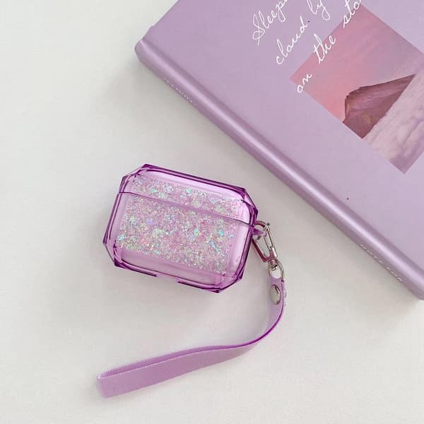 Veske til Airpods Pro med glitter og ekstra stropp