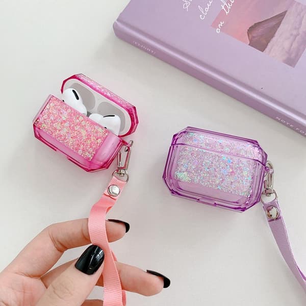 Veske til Airpods Pro med glitter og ekstra stropp