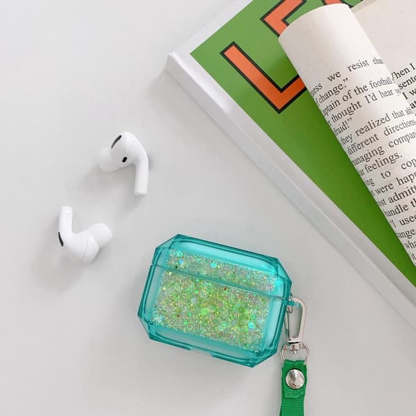 Kotelo Airpods Pro: lle kimalluksella ja ylimääräisellä hihnalla