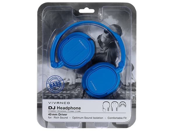 Vivanco DJ 20, Hovedtelefoner, Kuuloke, Blå, 1,8 m, Ledningsført, Nikkel