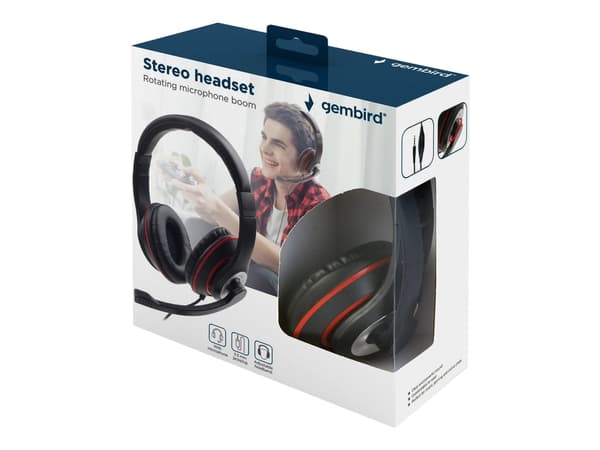 Gembird MHS-03-BKRD - Headset - fullstorlek - kabelansluten - 3,5 mm kontakt - röd ring, svart