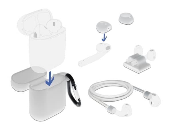 Delock - Tillbehörssats för true wireless-hörlurar - vit - för Apple AirPods (1:a generation, 2a generation)