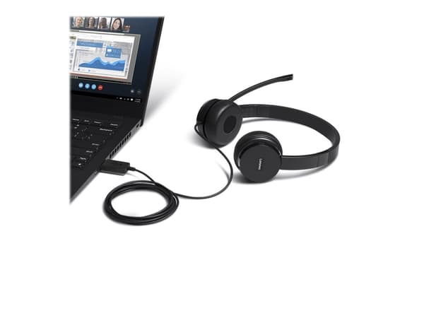Lenovo 100 - Hodesett - on-ear - kablet - USB-A - svart
