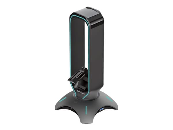 LC-POWER USB-keskitin ja kuulokkeiden pidike musta, USB 3.0 portit