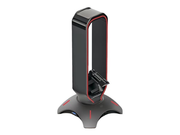 LC-POWER USB-keskitin ja kuulokkeiden pidike musta, USB 3.0 portit