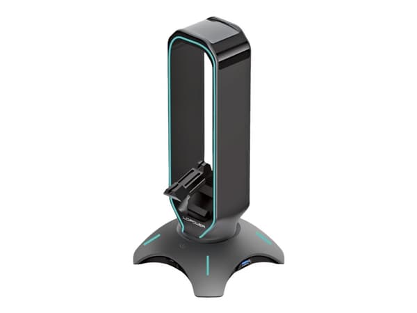 LC-POWER USB-keskitin ja kuulokkeiden pidike musta, USB 3.0 portit