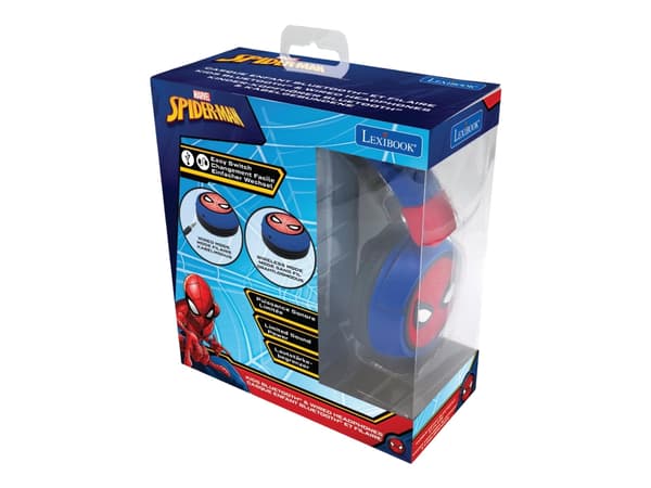 Lexibook Spiderman HPBT010SP - Hodetelefoner med mikrofon - on-ear - Bluetooth - trådløs, kablet - 3,5 mm jakk - blå, rød