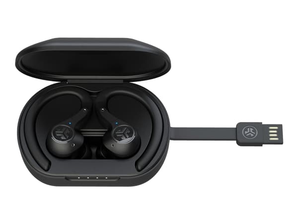 JLab Audio Epic Air Sport ANC - True wireless-hodetelefoner med mikrofon - i øret - over-øret-montering - Bluetooth - aktiv støydemping - svart