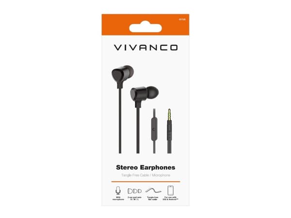 Vivanco Stereo, Headset, I öra, Calls/Music, Svart, Binaural, Multiknapp