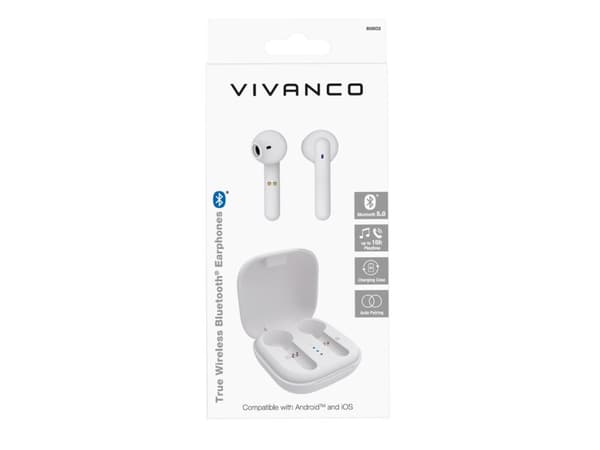 Vivanco Urban Pair - True wireless-hodetelefoner med mikrofon - i øret - Bluetooth - hvit