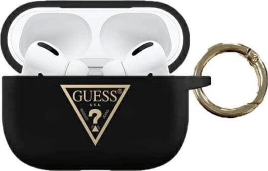 Guess GUACAPLSTLBK AirPods Pro -suojus czarny/musta Silikoni-kolmio-logo