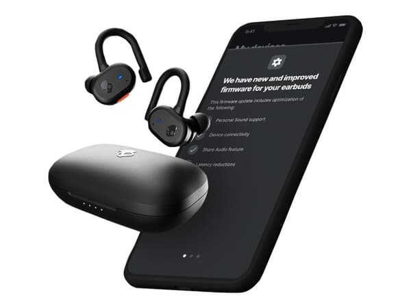 Skullcandy Push Active - True wireless-hodetelefoner med mikrofon - i øret - over-øret-montering - Bluetooth - svart, oransje