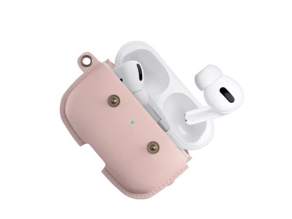 Woodcessories AirCase - Fodral för trådlösa hörlurar - metall, narvat läder - rose nude - för Apple AirPods Pro
