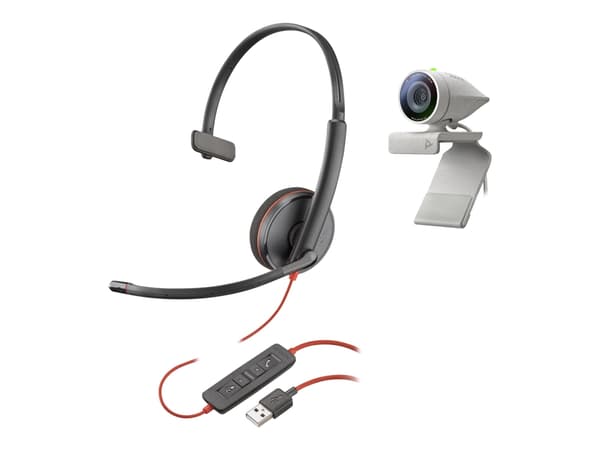 Poly Studio P5 - Nettkamera - farge - 720p, 1080p - lyd - USB 2.0 - med Poly Blackwire 3210 Headset