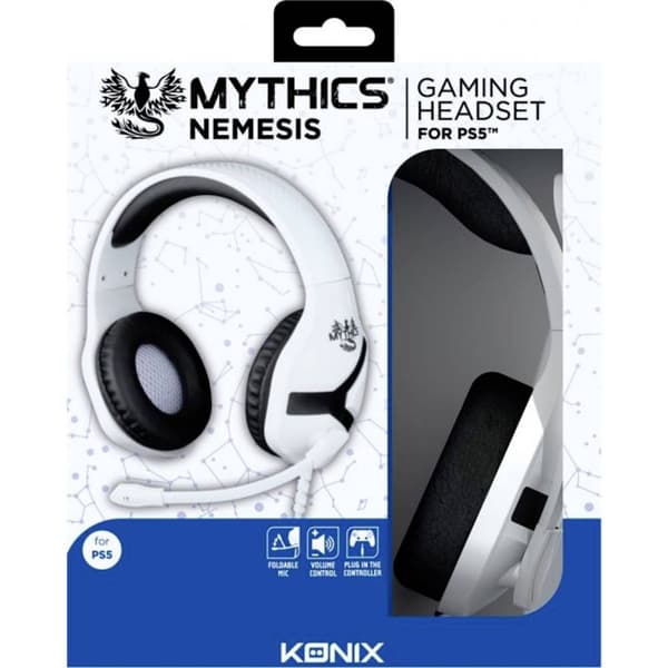 Konix NEMESIS PS5 HEADSET Spel Over Ear-hörlurar Sladd Stereo Svart/Vit Volymkontroll