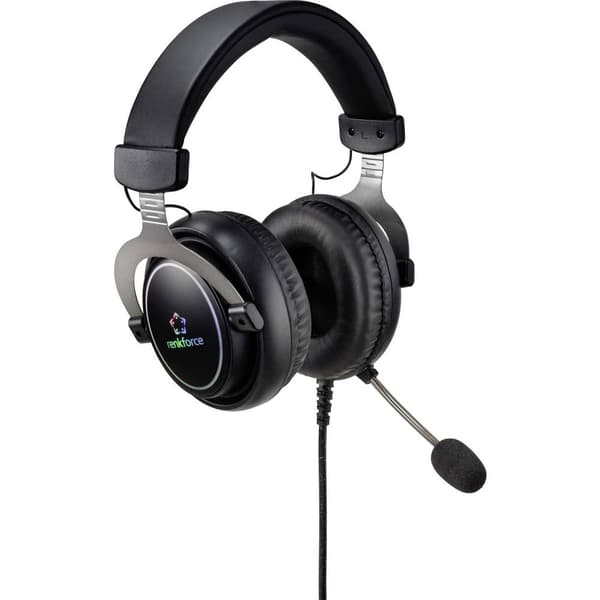 Renkforce RF-GH-300 Spel Over Ear-hörlurar Sladd 7.1 Surround Svart Mikrofonljudavstängning, Volymkontroll