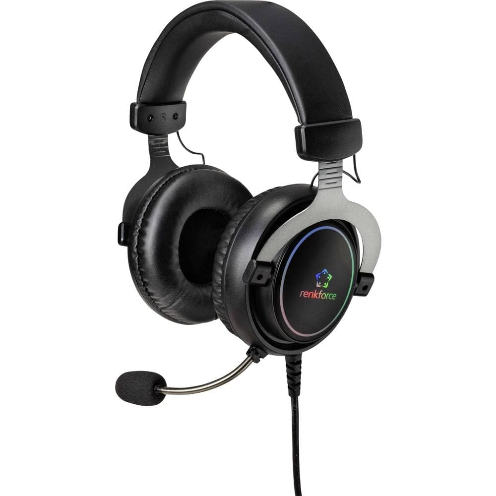 Renkforce RF-GH-300 Spel Over Ear-hörlurar Over Ear Mikrofonljudavstängning, Volymkontroll Svart