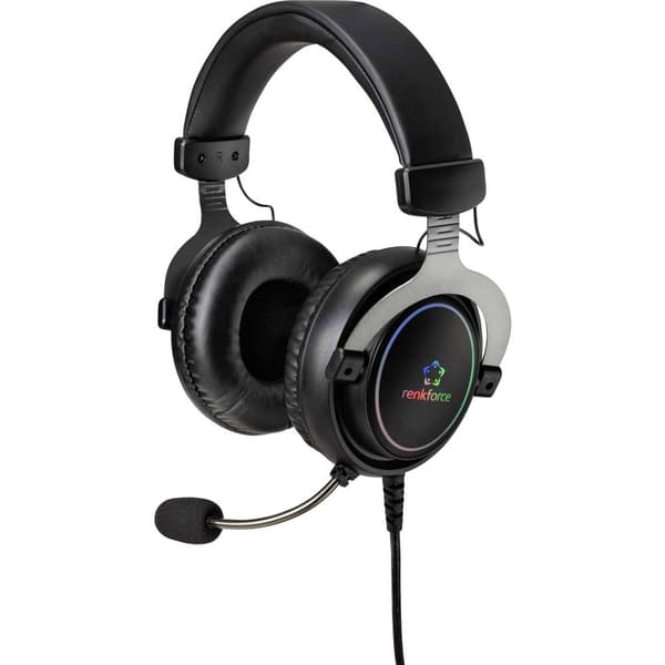 Renkforce RF-GH-300 Spel Over Ear-hörlurar Sladd 7.1 Surround Svart Mikrofonljudavstängning, Volymkontroll
