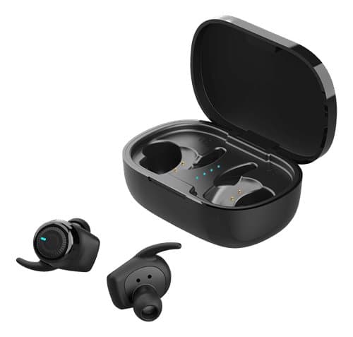 STREETZ Trådlösa stay-in-ear hörlurar med laddningsetui, svetttåliga - Svart