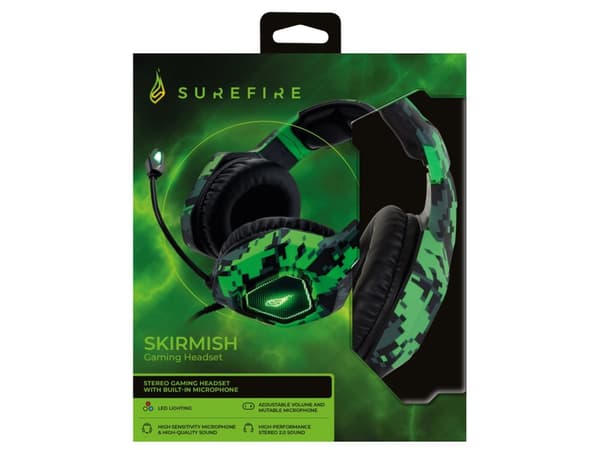 Surefire Gaming Skirmish - Gaming Headset - Fuld Størrelse - 3,5 mm. Jackstik - Camoflage Grøn