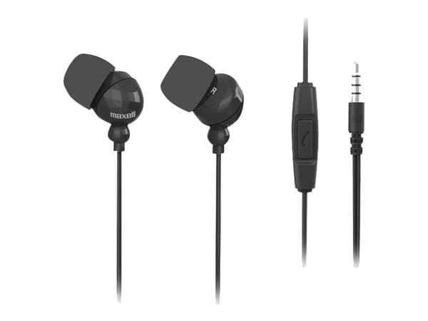 Maxell Plugz + Mic - Ørepropper med mikrofon - i øret - kablet - 3,5 mm jakk - svart