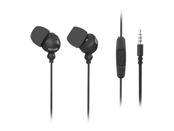 Maxell Plugz + Mic - Ørepropper med mikrofon - i øret - kablet - 3,5 mm jakk - svart