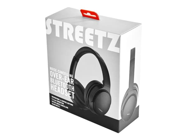 STREETZ HL-BT404 - Hodetelefoner med mikrofon - full størrelse - Bluetooth - trådløs, kablet - aktiv støydemping - 3,5 mm jakk - svart