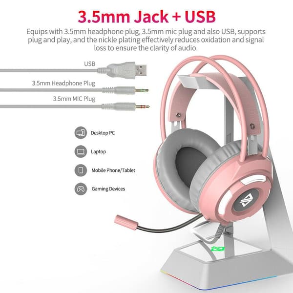 AJAZZ AX120 Gaming Headset Over Ear Hodetelefoner med Mic - Rosa