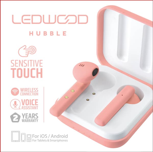 LEDWOOD  Kuuloke Hubble TWS  True Langaton In-Ear  Rosa Mic