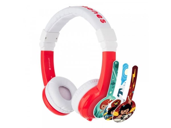 onanoff BuddyPhones Explore Foldable, Koblet med ledninger (ikke trådløs), 20 - 20000 Hz, 109 g, Hodesett, Rød, Hvit
