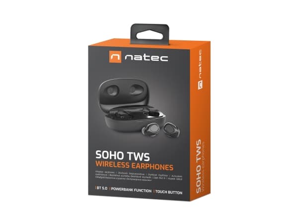 NATEC Soho TWS, True Wireless Stereo (TWS), Calls/Music, 20 - 20000 Hz, Hodesett, Sort