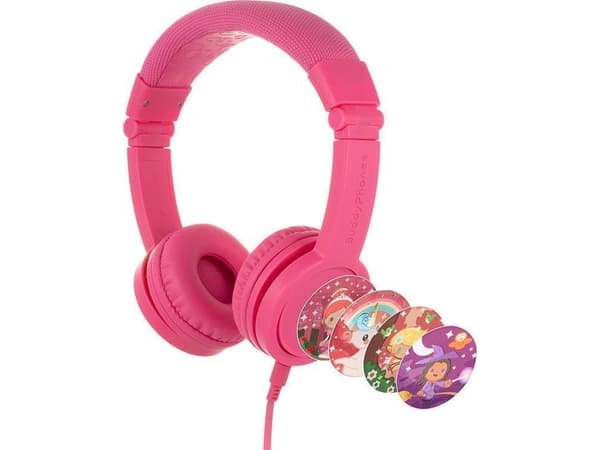 Onanoff BuddyPhones Explore+ - Hörlurar med mikrofon - på örat - kabelansluten - 3,5 mm kontakt - rosenrosa