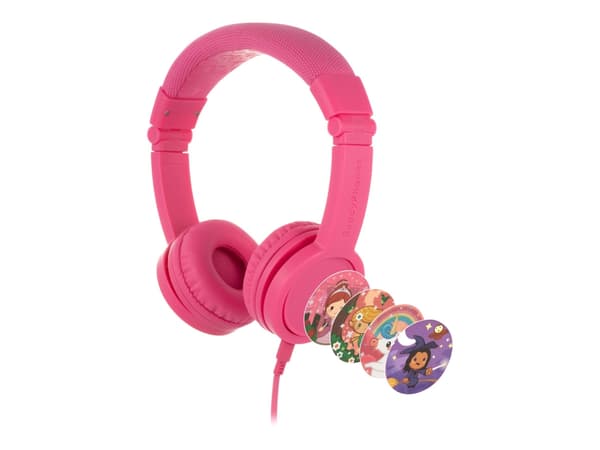 Onanoff BuddyPhones Explore+ - Hörlurar med mikrofon - på örat - kabelansluten - 3,5 mm kontakt - rosenrosa