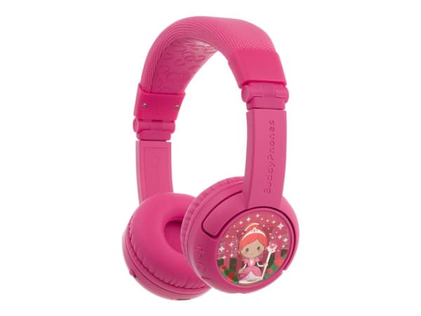 Onanoff BuddyPhones PLAY+ - Hodetelefoner med mikrofon - on-ear - Bluetooth - trådløs, kablet - rosenrosa