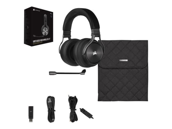 CORSAIR Gaming VIRTUOSO RGB XT - Headset - fullstorlek - Bluetooth/radiofrekvens 2,4 GHz - trådlös, kabelansluten - USB, 3,5 mm kontakt - skiffer