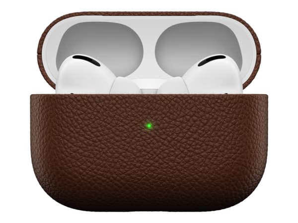 KeyBudz PodSkinz Artisan Series - Eske for ladeboks for tådløse ørepropper - gruskornet lær - naturlig brun - for Apple AirPods Pro
