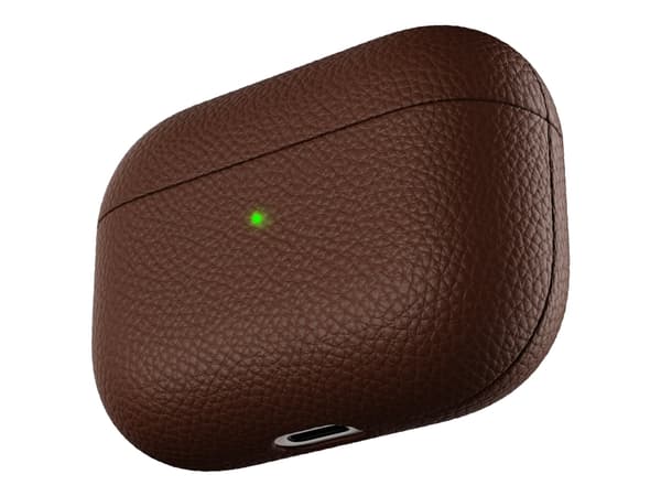 KeyBudz PodSkinz Artisan Series - Eske for ladeboks for tådløse ørepropper - gruskornet lær - naturlig brun - for Apple AirPods Pro