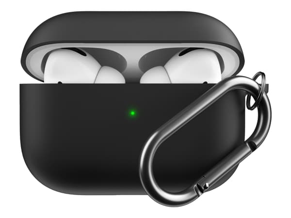 KeyBudz Hybrid Shell Series - Hard eske for ladeboks for tådløse ørepropper - polykarbonat, væskesilikon - svart - for Apple AirPods Pro