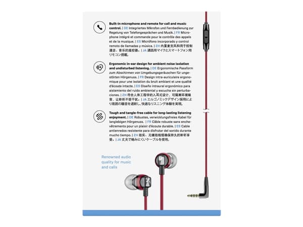 Sennheiser CX 300S - Hörlurar med mikrofon - öronknopp - kabelansluten - 3,5 mm kontakt - ljudisolerande - röd