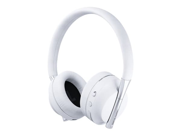 Happy Plugs Play - Hörlurar med mikrofon - fullstorlek - Bluetooth - trådlös, kabelansluten - 3,5 mm kontakt, USB-C - ljudisolerande - vit