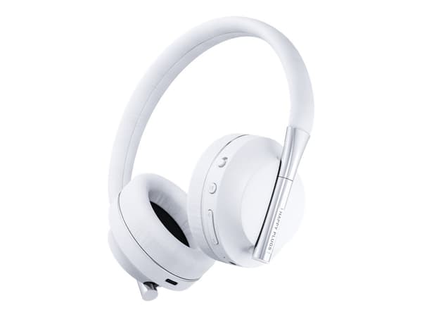 Happy Plugs Play - Hörlurar med mikrofon - fullstorlek - Bluetooth - trådlös, kabelansluten - 3,5 mm kontakt, USB-C - ljudisolerande - vit