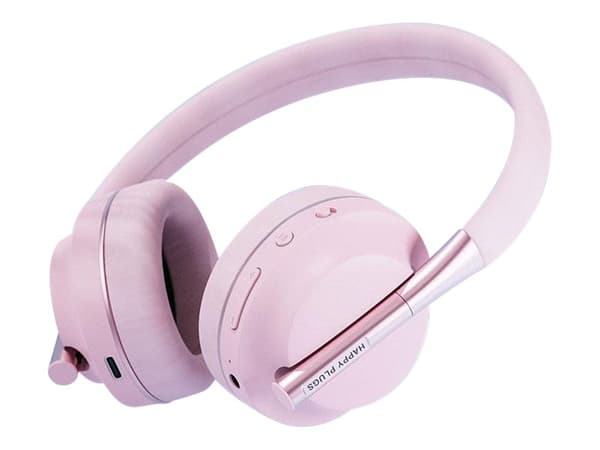 Happy Plugs Play - Hörlurar med mikrofon - fullstorlek - Bluetooth - trådlös, kabelansluten - 3,5 mm kontakt, USB-C - ljudisolerande - guldrosa